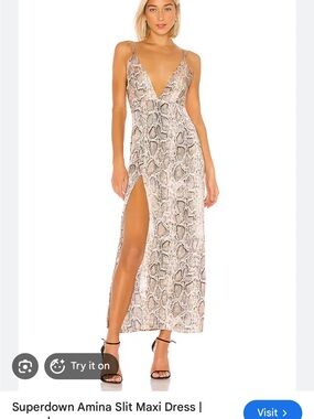 Snake Print A-Line Maxi Dress with High Side Slit